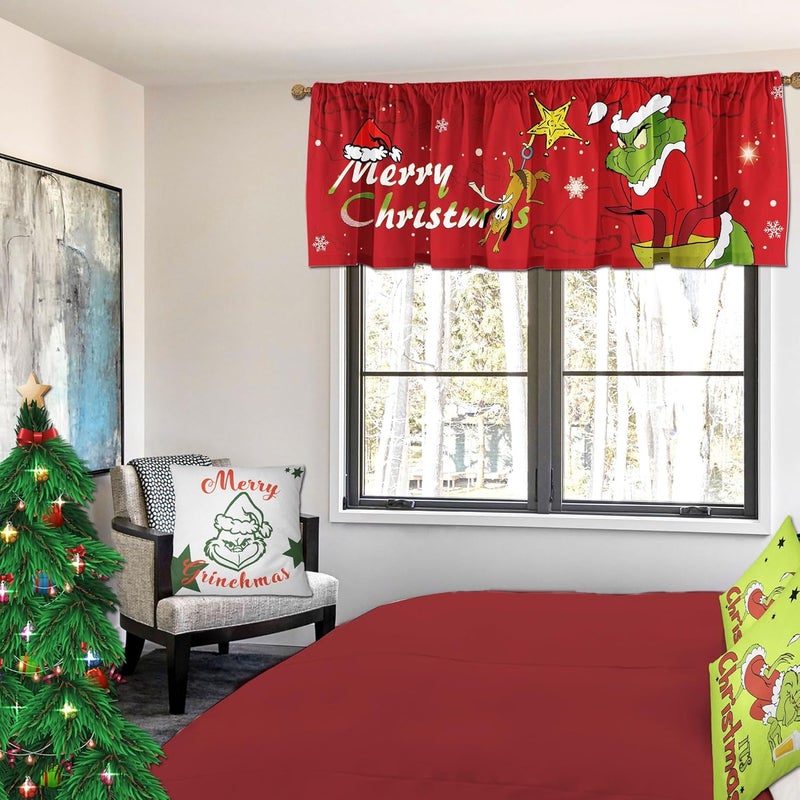 SUNWISHA Christmas Window Curtain Valances Decoration,Suitable for Living Rooms, Bedrooms, 52x18inch for Valance Kitchen Red - Image 3